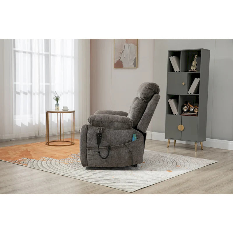 Fauteuil inclinable releveur électrique en velours gris avec massage – Une place