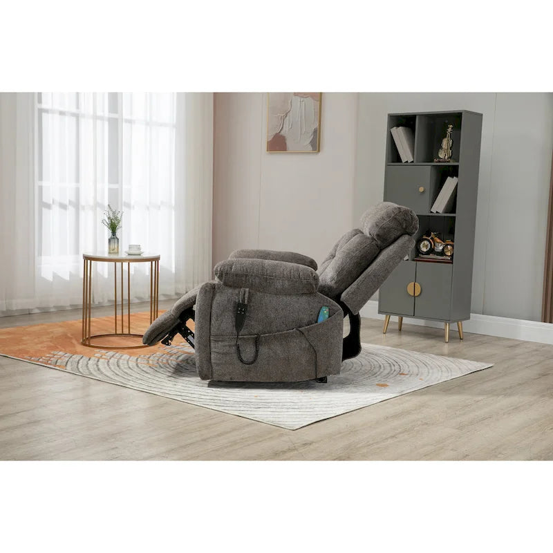 Fauteuil inclinable releveur électrique en velours gris avec massage – Une place