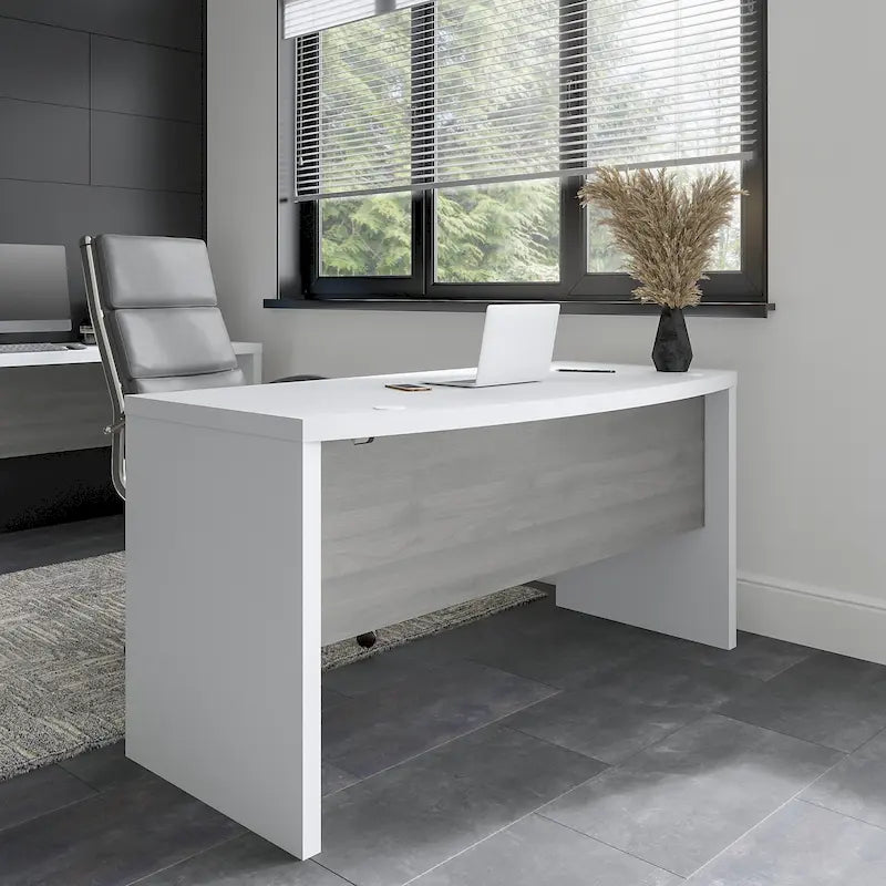 Bureau d'angle 60W, blanc pur / gris / anthracite, une personne