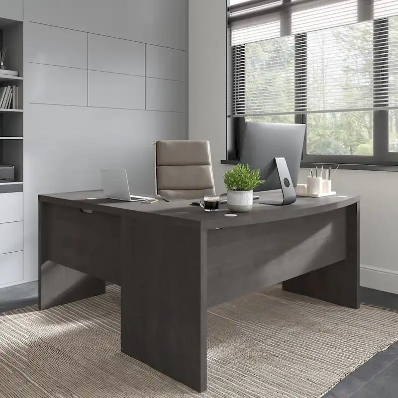 Bureau d'angle 60W, blanc pur / gris / anthracite, une personne