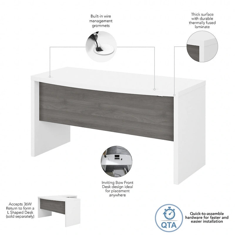 Bureau d'angle 60W, blanc pur / gris / anthracite, une personne