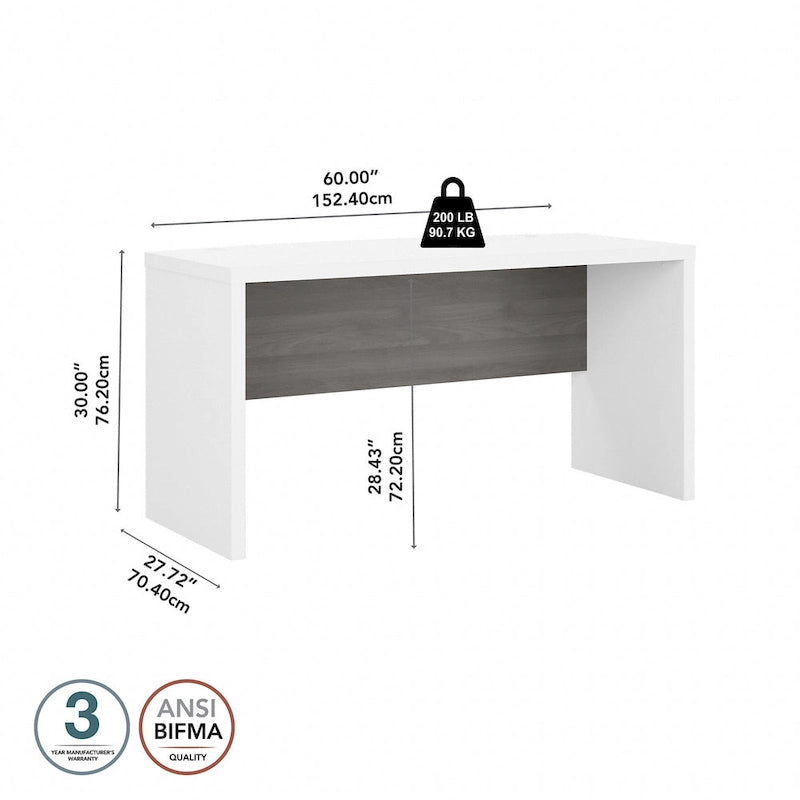 Bureau d'angle 60W, blanc pur / gris / anthracite, une personne