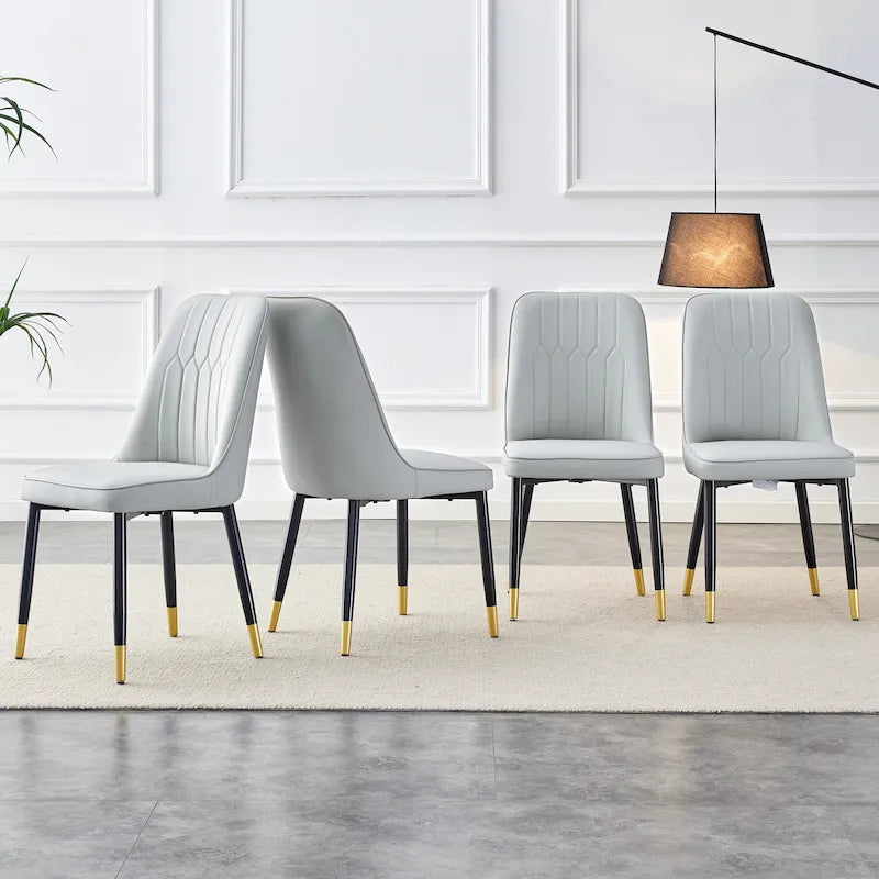 Lot de 4 chaises de salle à manger – Gris / Noir, Assise en cuir PU, Pieds en métal