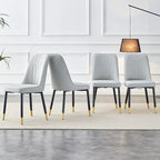 Lot de 4 chaises de salle à manger – Gris / Noir, Assise en cuir PU, Pieds en métal