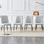 Lot de 4 chaises de salle à manger – Gris / Noir, Assise en cuir PU, Pieds en métal