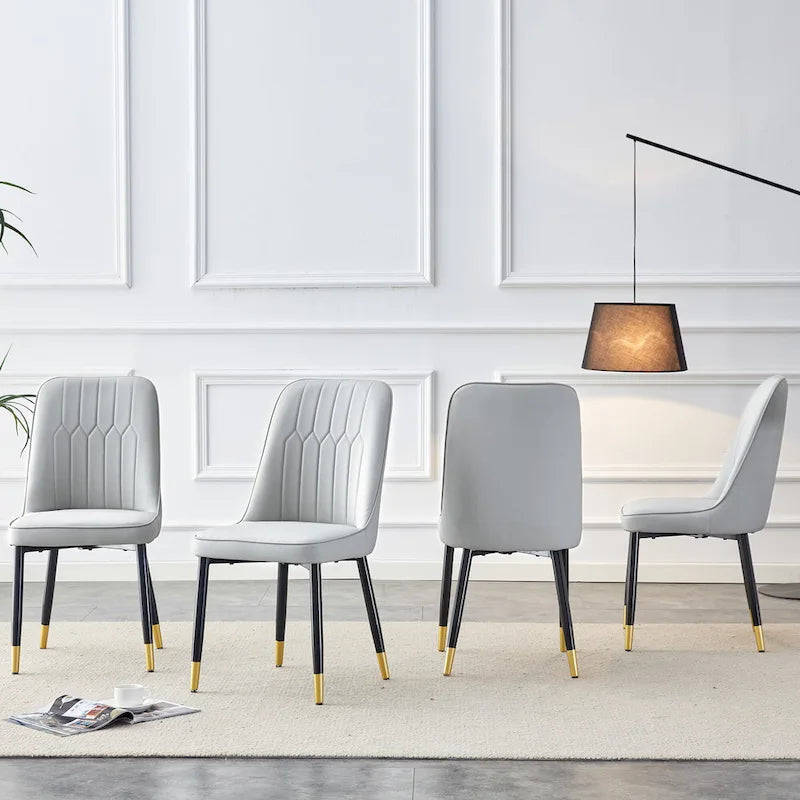 Lot de 4 chaises de salle à manger – Gris / Noir, Assise en cuir PU, Pieds en métal