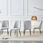 Lot de 4 chaises de salle à manger – Gris / Noir, Assise en cuir PU, Pieds en métal