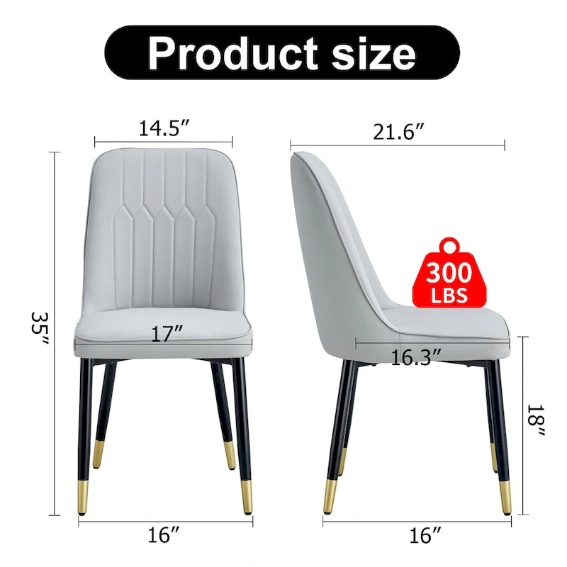 Lot de 4 chaises de salle à manger – Gris / Noir, Assise en cuir PU, Pieds en métal