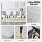 Lot de 4 chaises de salle à manger – Gris / Noir, Assise en cuir PU, Pieds en métal