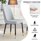Lot de 4 chaises de salle à manger – Gris / Noir, Assise en cuir PU, Pieds en métal