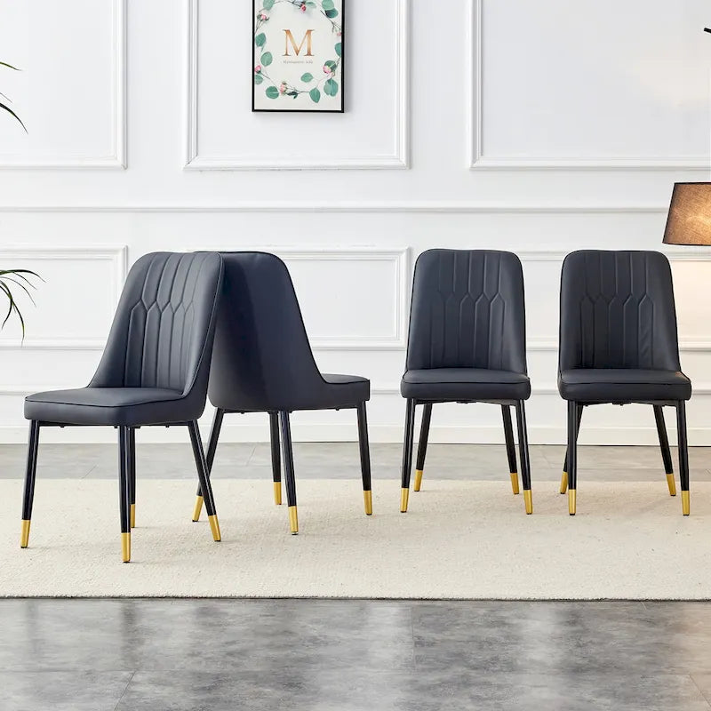 Lot de 4 chaises de salle à manger – Gris / Noir, Assise en cuir PU, Pieds en métal