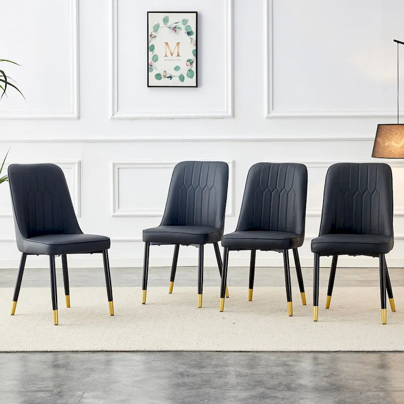 Lot de 4 chaises de salle à manger – Gris / Noir, Assise en cuir PU, Pieds en métal