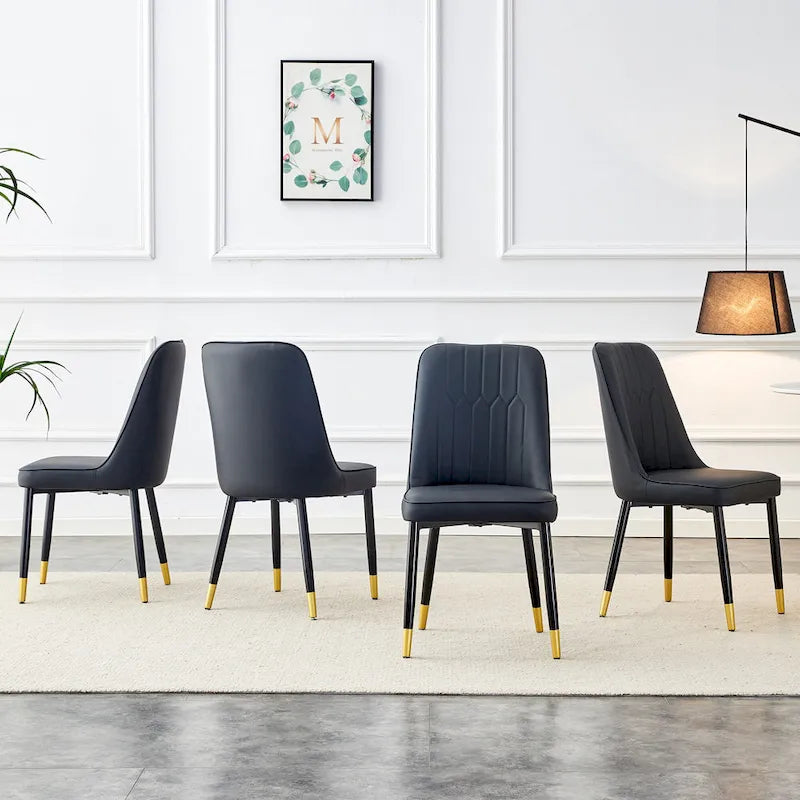 Lot de 4 chaises de salle à manger – Gris / Noir, Assise en cuir PU, Pieds en métal