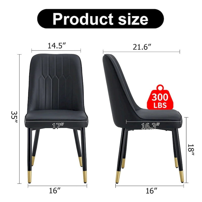 Lot de 4 chaises de salle à manger – Gris / Noir, Assise en cuir PU, Pieds en métal
