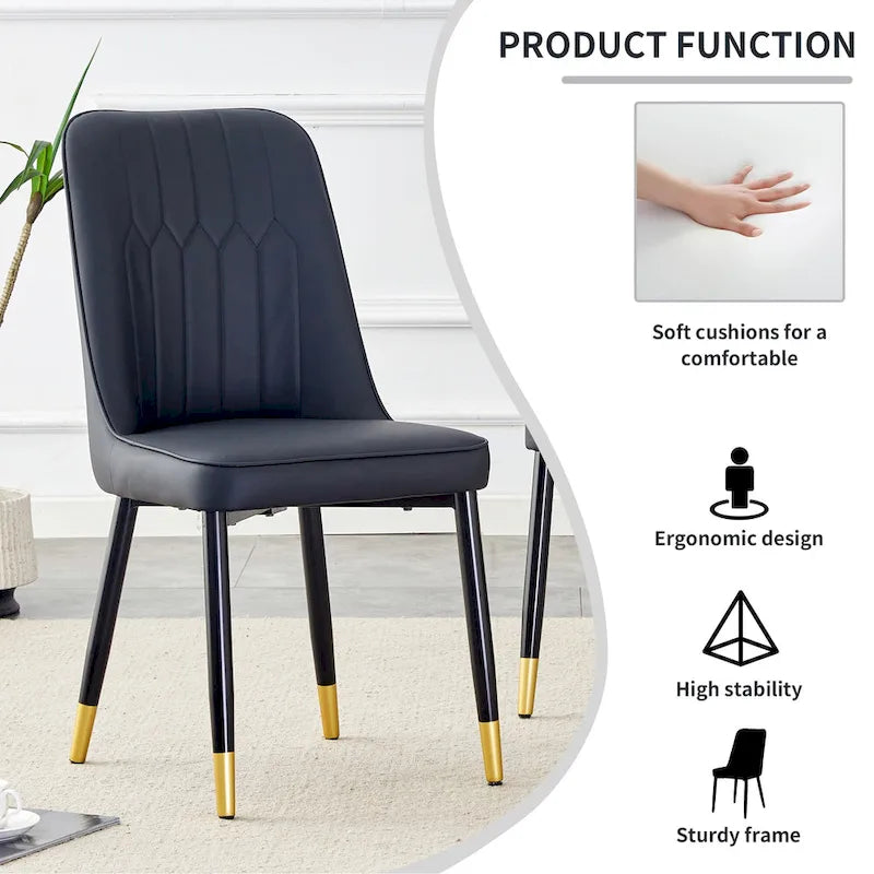 Lot de 4 chaises de salle à manger – Gris / Noir, Assise en cuir PU, Pieds en métal