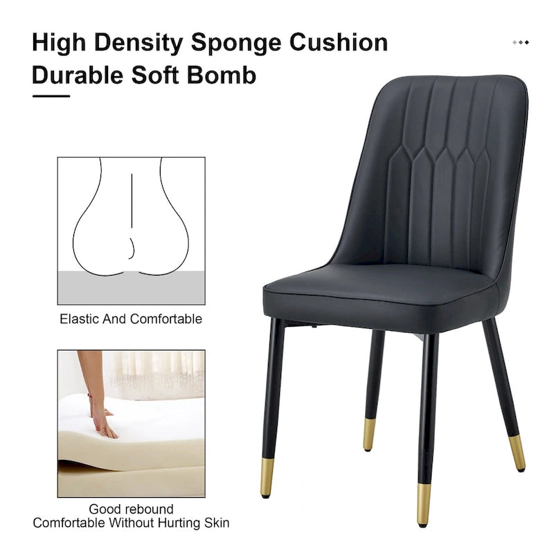 Lot de 4 chaises de salle à manger – Gris / Noir, Assise en cuir PU, Pieds en métal