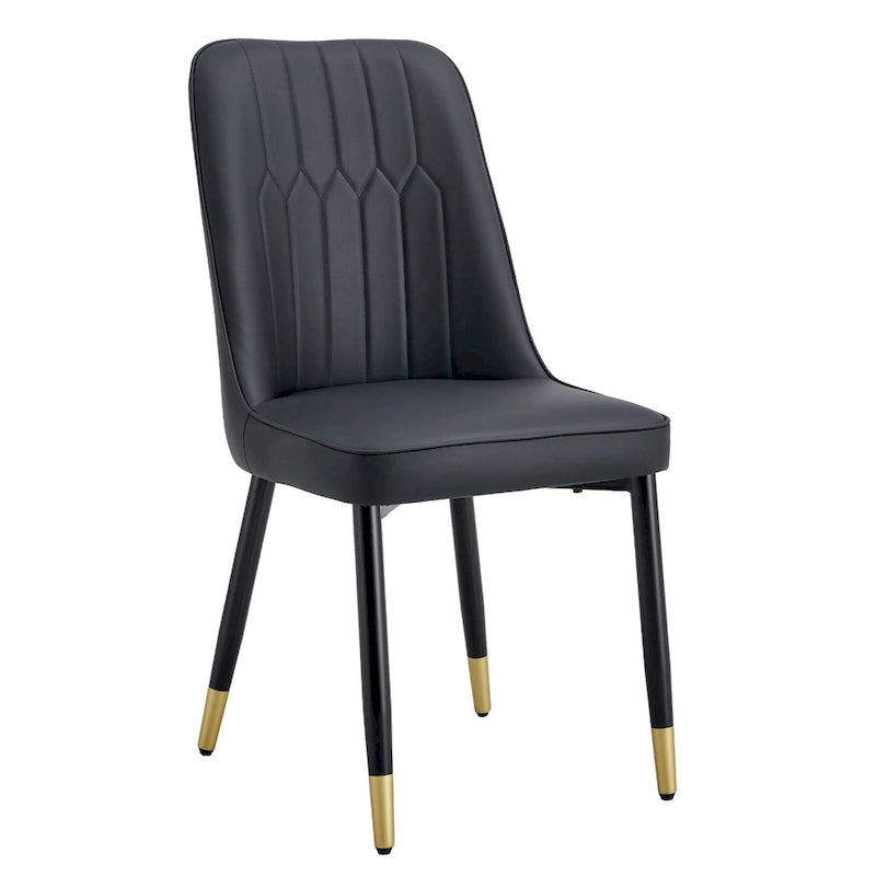 Lot de 4 chaises de salle à manger – Gris / Noir, Assise en cuir PU, Pieds en métal