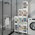 Meuble de rangement étroit blanc à 4 niveaux avec roulettes