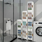 Meuble de rangement étroit blanc à 4 niveaux avec roulettes
