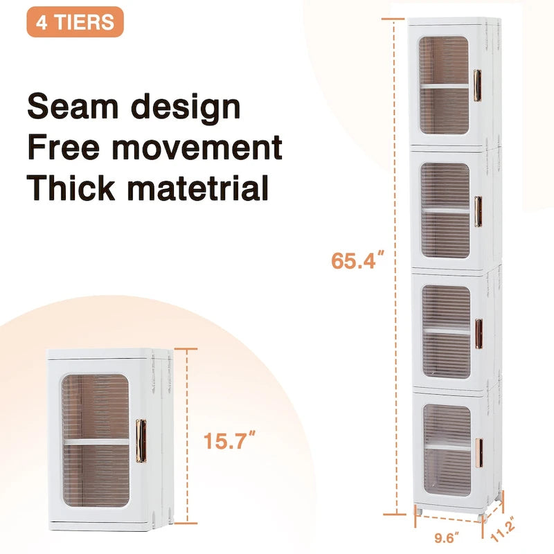 Meuble de rangement étroit blanc à 4 niveaux avec roulettes