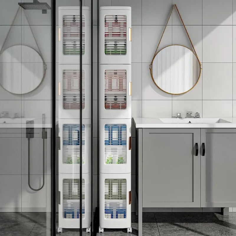 Meuble de rangement étroit blanc à 4 niveaux avec roulettes