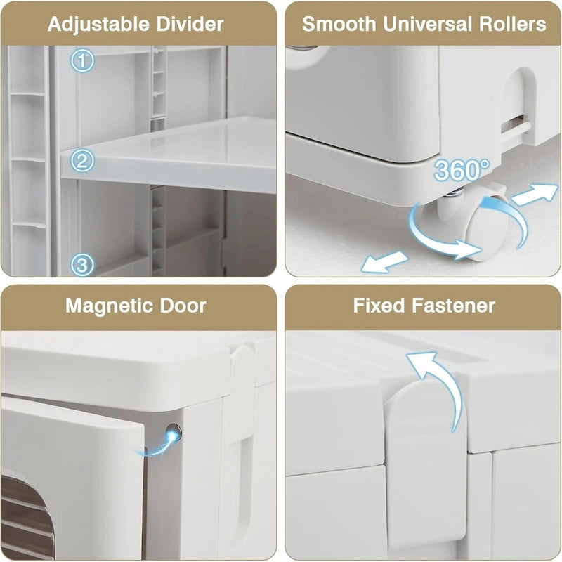 Meuble de rangement étroit blanc à 4 niveaux avec roulettes