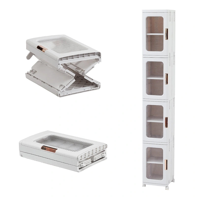 Meuble de rangement étroit blanc à 4 niveaux avec roulettes