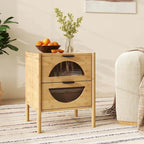 Table de chevet en bambou naturel avec tiroirs en verre cannelé, 1-2 pièces