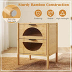 Table de chevet en bambou naturel avec tiroirs en verre cannelé, 1-2 pièces