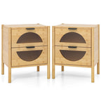 Table de chevet en bambou naturel avec tiroirs en verre cannelé, 1-2 pièces