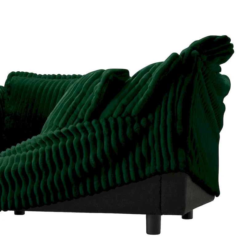 Canapé d'angle en velours côtelé 4 places en U Vert / Camel / Noir / Crème