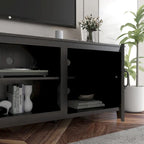 Meuble TV industriel noir avec 4 étagères ouvertes, convient aux téléviseurs jusqu'à 60", assemblage par 1 personne