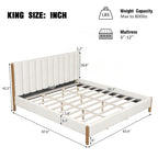 Lit KING capitonné, pieds en bois massif, 2 places