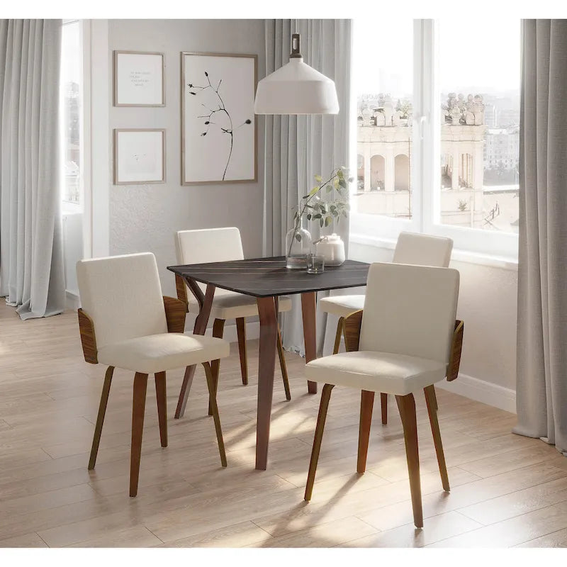 Table à manger pour 4, marbre noir/blanc, style milieu de siècle