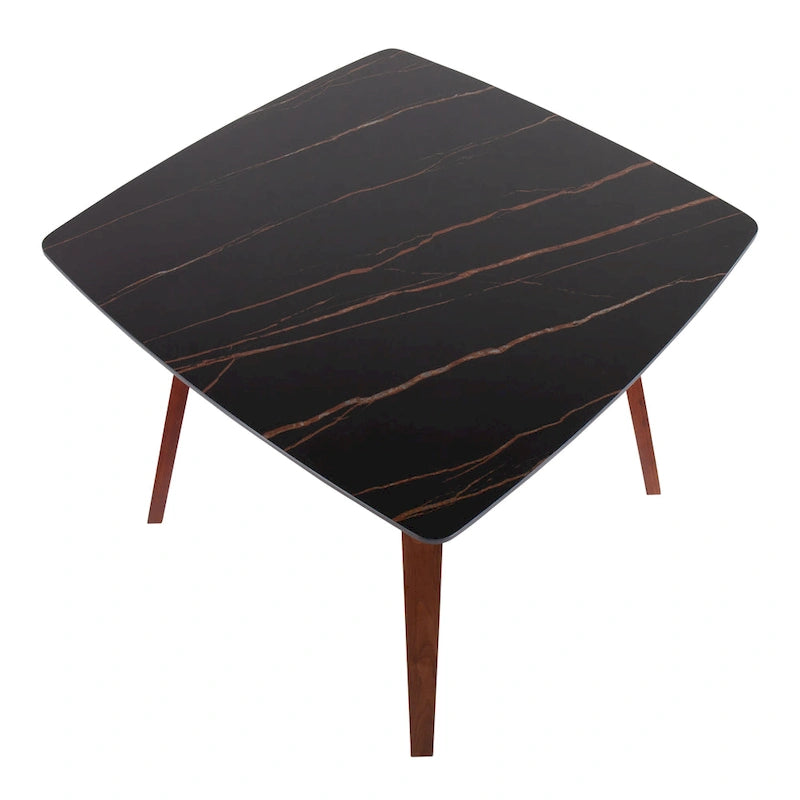 Table à manger pour 4, marbre noir/blanc, style milieu de siècle