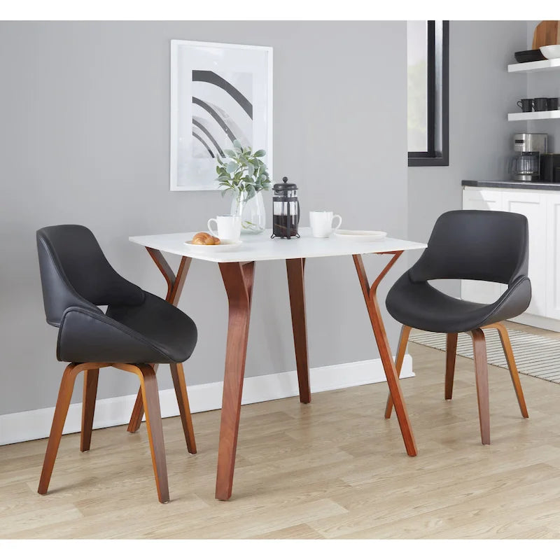 Table à manger pour 4, marbre noir/blanc, style milieu de siècle
