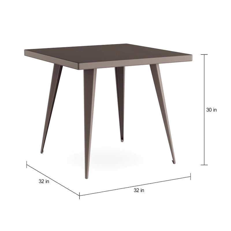 Table à manger carrée industrielle en métal, antique / grise / argentée, 4 places