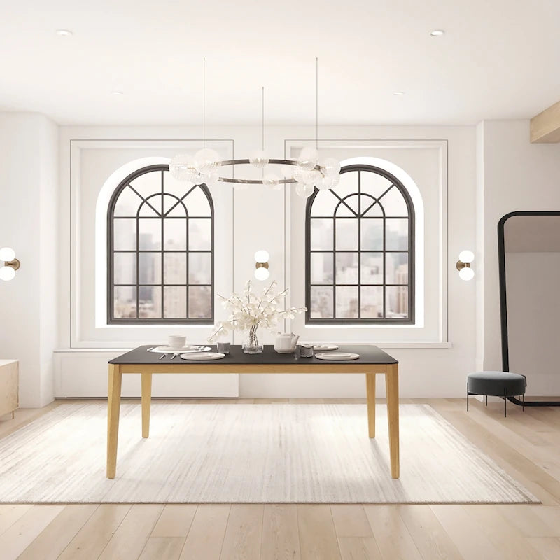 Table à manger d'intérieur noir et blanc – Pieds en bois d'eucalyptus, 2 tailles