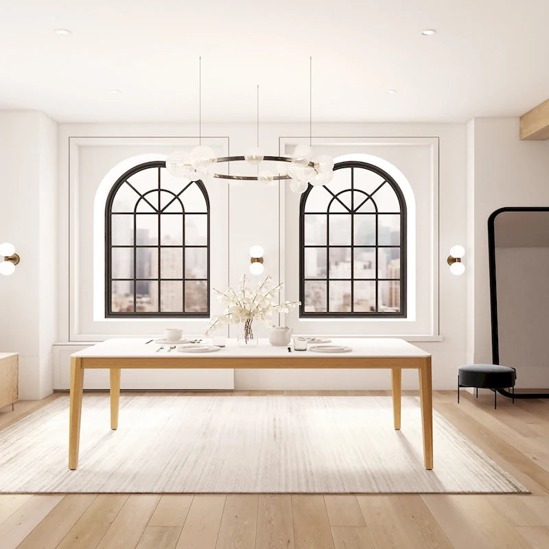 Table à manger d'intérieur noir et blanc – Pieds en bois d'eucalyptus, 2 tailles