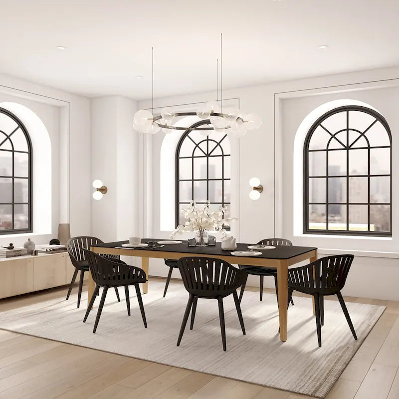 Table à manger d'intérieur noir et blanc – Pieds en bois d'eucalyptus, 2 tailles