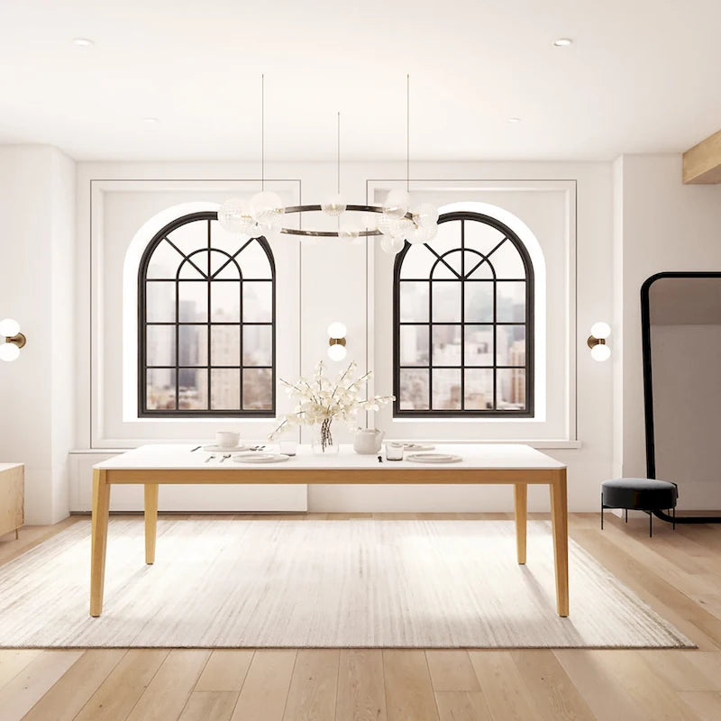 Table à manger d'intérieur noir et blanc – Pieds en bois d'eucalyptus, 2 tailles