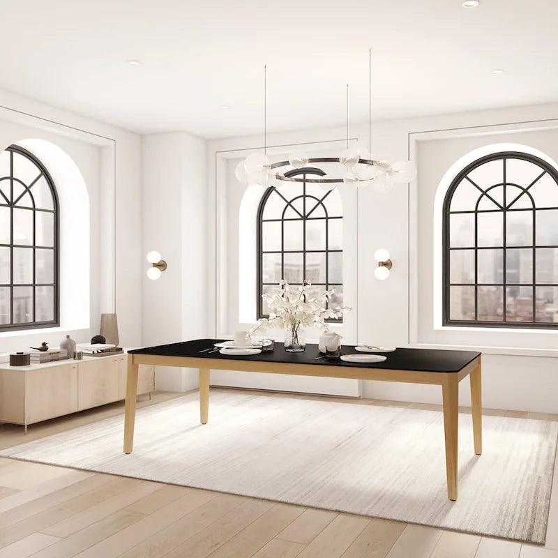 Table à manger d'intérieur noir et blanc – Pieds en bois d'eucalyptus, 2 tailles