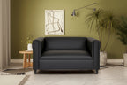 Coast to Coast Sofas Mid Century Modern Loveseat Sofa Faux Leather Solid Wood Frame Upholstered