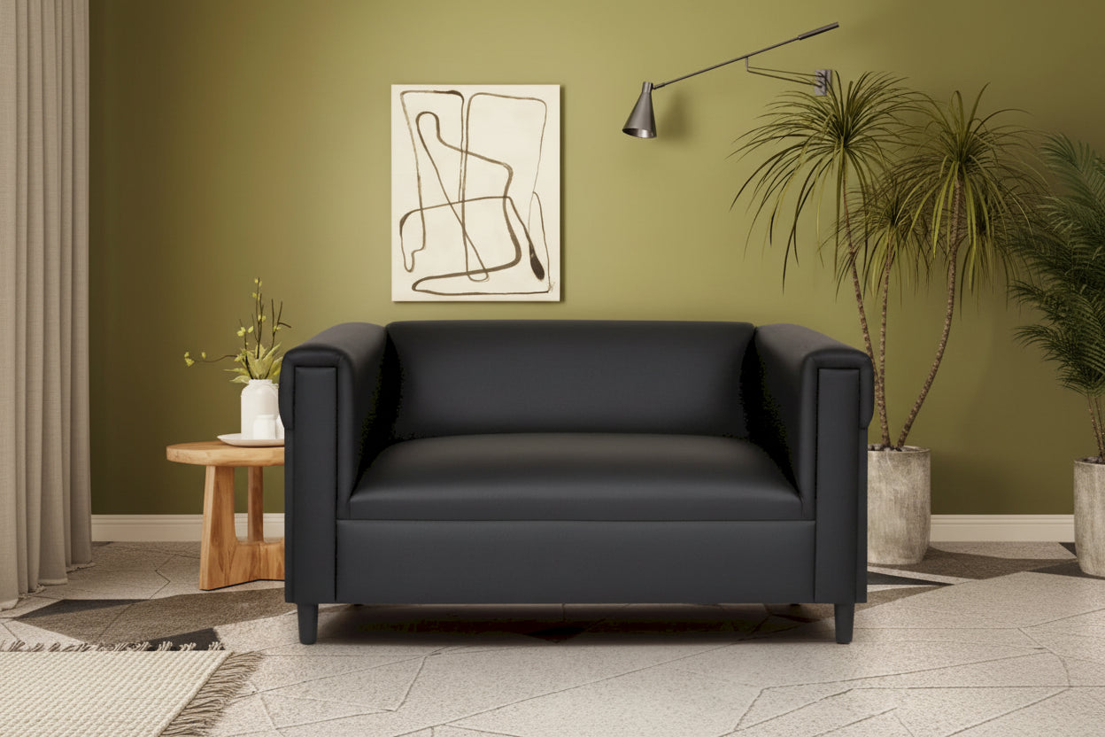 Coast to Coast Sofas Mid Century Modern Loveseat Sofa Faux Leather Solid Wood Frame Upholstered
