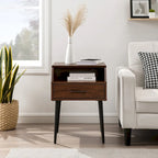 Table d'appoint moderne pour 1 personne avec tiroir et compartiment ouvert en noyer foncé/gris ardoise