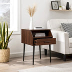 Table d'appoint moderne pour 1 personne avec tiroir et compartiment ouvert en noyer foncé/gris ardoise