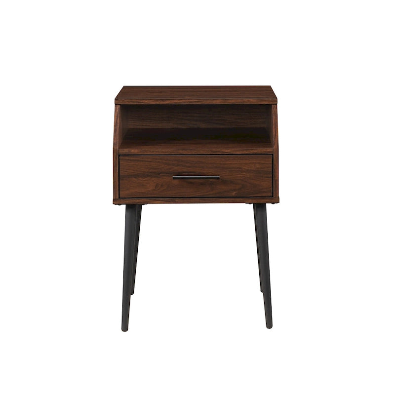 Table d'appoint moderne pour 1 personne avec tiroir et compartiment ouvert en noyer foncé/gris ardoise