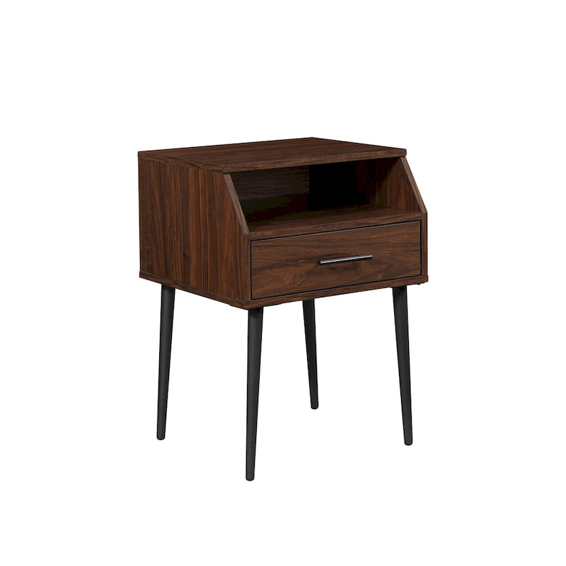 Table d'appoint moderne pour 1 personne avec tiroir et compartiment ouvert en noyer foncé/gris ardoise