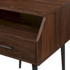 Table d'appoint moderne pour 1 personne avec tiroir et compartiment ouvert en noyer foncé/gris ardoise