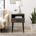 Table d'appoint moderne pour 1 personne avec tiroir et compartiment ouvert en noyer foncé/gris ardoise